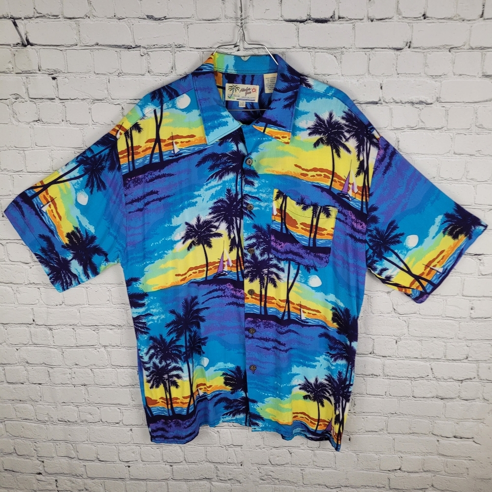 ALOHA JOE | vintage button up short sleeve palm tree tropical Hawaiian shirt